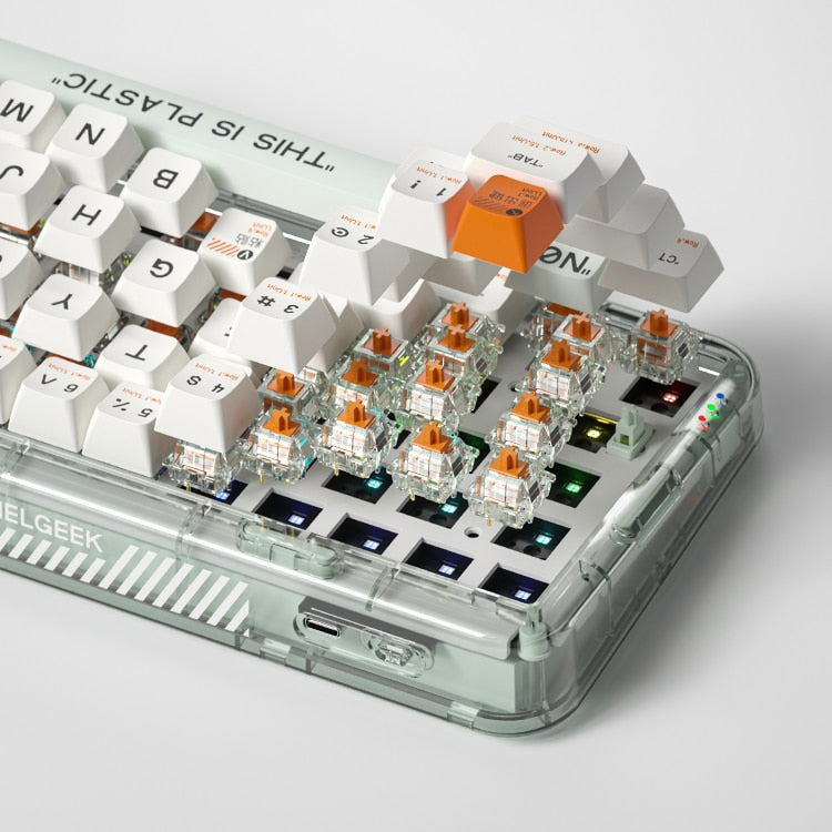 MelGeek Mojo68 Plastic See-through Custom Programmable Mechanical Keyboard Hotswappable Bluetooth